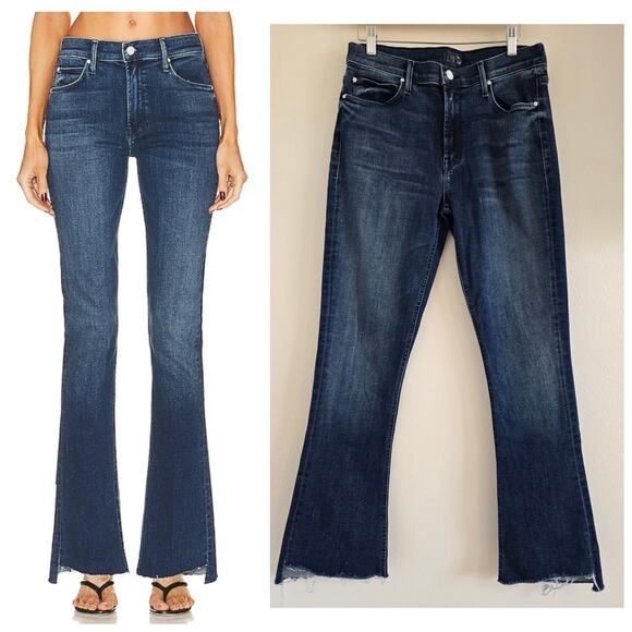 Mother The Runaway Step Fray Manana Mi Amour Size 30 Mid-rise Flare Jeans Dark - Picture 1 of 13